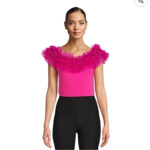 Rosevelvet FloralTulle Ruffle Off the Shoulder Bodysuit NWT